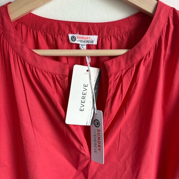 EVEREVE Sundry The Anywhere Babydoll Dress 3 Red Tiered Balloon Sleeves Cottage - Picture 6 of 11